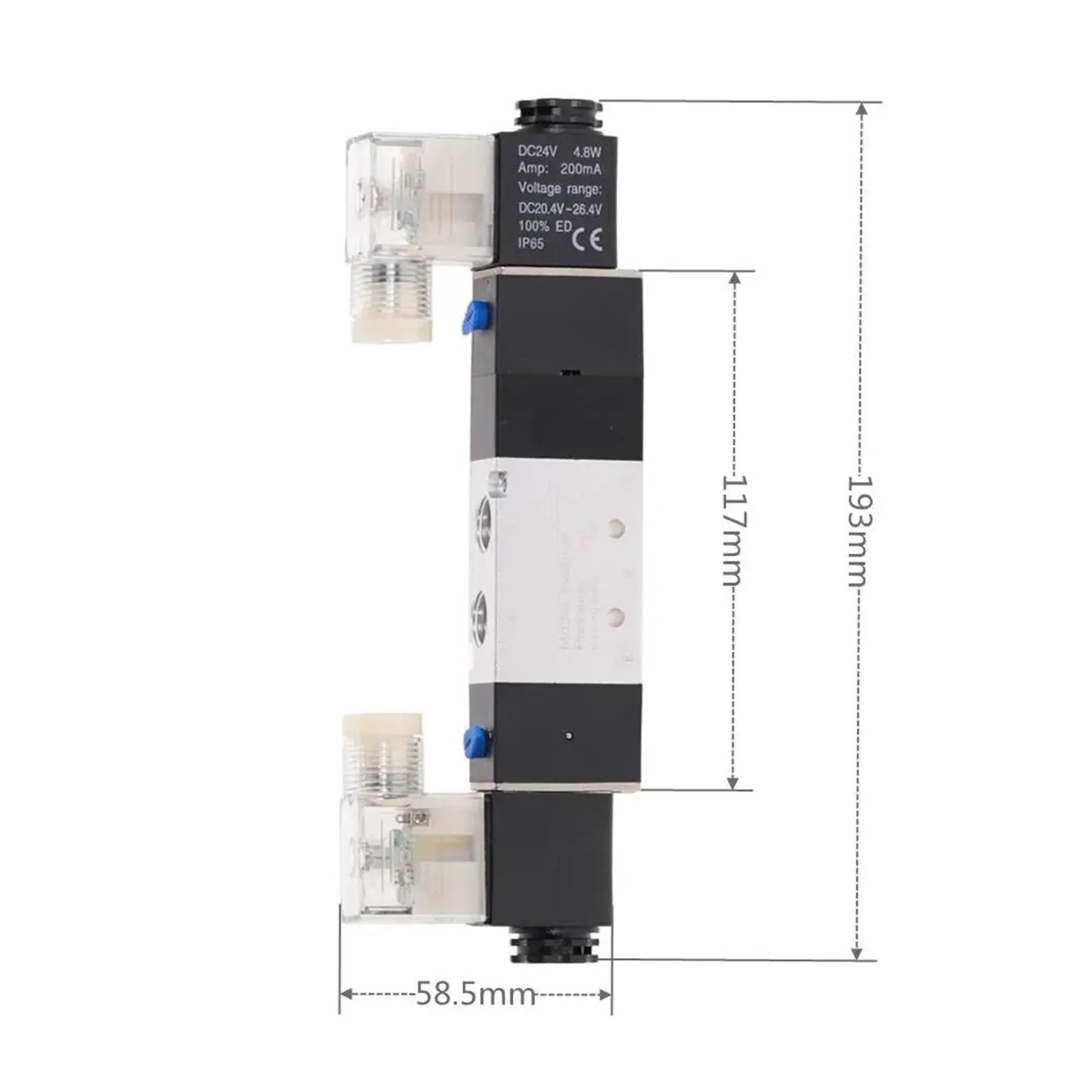 4V230-08C 5-drożny, 3-pozycyjny zawór elektromagnetyczny pneumatyczny 1/4" Lucky(4V230-08C w PC10,DC 24V)
