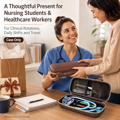 Image of ALKOO Stethoscope Case for 3M Littmann Classic III /Cardiology IV, Brown | for MDF Acoustica Stethoscopes, for Nurses, Doctors, Nursing School Essentials, Students, Clinic, EMS, Travel, Hard Bag Only