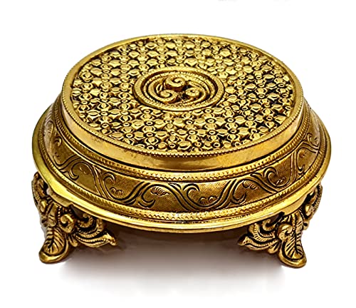 eSplanade Dekorativer runder Pooja-Hocker aus Messing, Chowki, Heimdekoration, Sitztisch, 17,8 cm