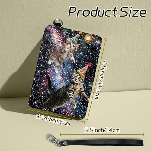 Image of Small Travel Wallets, Cats Galaxy Nebula Slim Minimalist Front Pocket Wallet with Wristlet, RFID Blocking PU Leather Credit Card Holder with ID Window Change Purse for Men Women