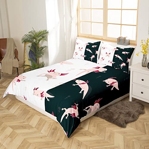 Housse de couette axolotl rose en polyester pour lit double avec 2 taies d'oreiller blanches - 5