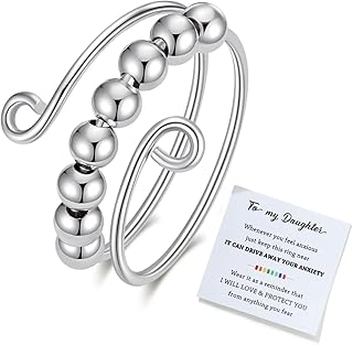 To My Daughter Fidget Ring for Anxiety, Fidget Rings for Anxiety for Women, Adjustable Stacking Anxiety Relief Rainbow Fidget Ring Jewelry Gifts (To My Daughter A)