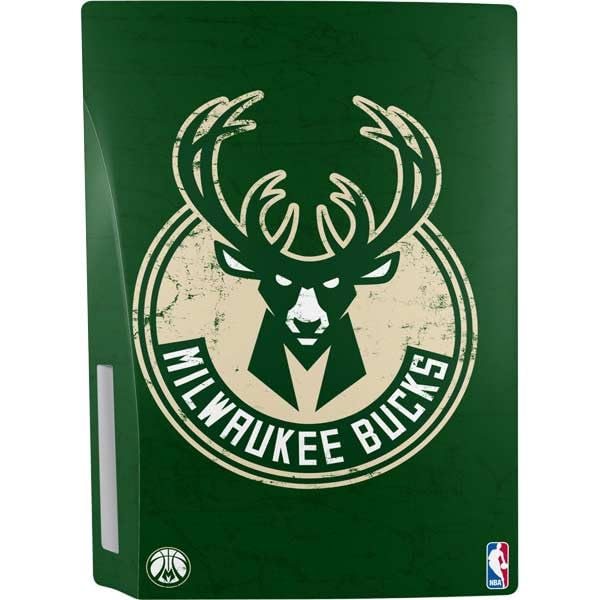 Skinit Decal Gaming Skin Compatible with PS5 Bundle - Officially Licensed NBA Milwaukee Bucks Green Distressed Design