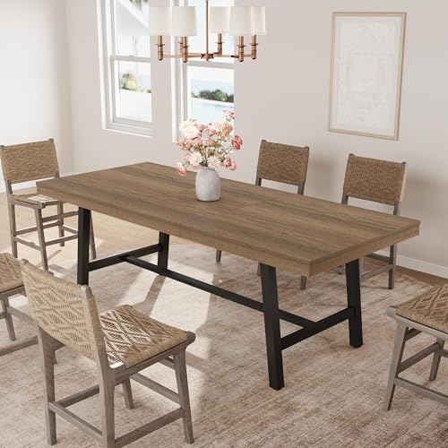 Image of GarveeHome 63-83 inch Extendable Dining Table, Industrial Rectangular Dining Room Table for 6-8 People, Expandable Kitchen Table with Heavy Duty Metal Frame for Dining Room, Kitchen & Parties, Rustic Pear