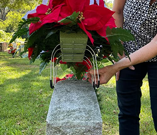 Sympathy Silks Artificial Cemetery Flowers - Realistic - Outdoor Grave Decorations - Non-Bleed Colors, And Easy Fit -White Calla Lily & Daisy With Red Rose Saddle For Headstone #TOP5