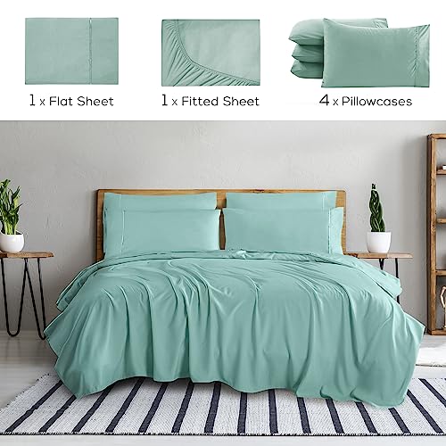 Mueller UltraTemp 6 PC Queen Sheet Set - Ultra-Soft Luxury Series, Cooling & Breathable Hotel Luxury Bed Sheets, Deep Pocket Wrinkle-Free Oeko-TEX, Light Teal