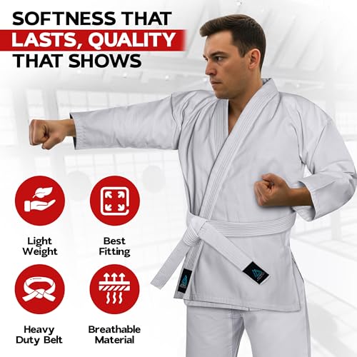Antares Uniform for Kids & Adults Lightweight Student Gi Pants and Jackets for Martial Arts Uniform With Free Belt (White, 7) - Thumbnail 4