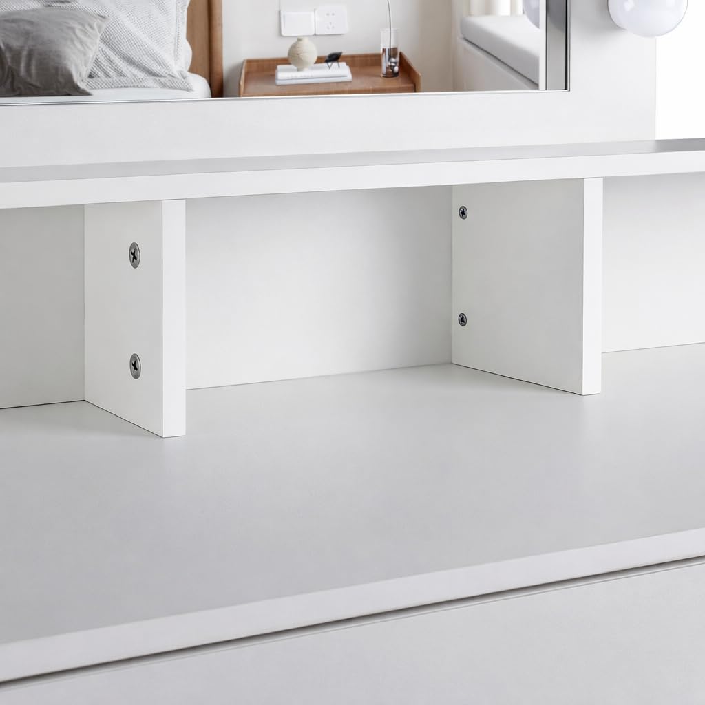 Tocador de maquillaje con Luz | Mueble tocador con Espejo 2 cajones y estantes de almacenamiento | Mesa de maquillaje moderno blanco para dormitorio, cómoda organizadora cosméticos y joyas
