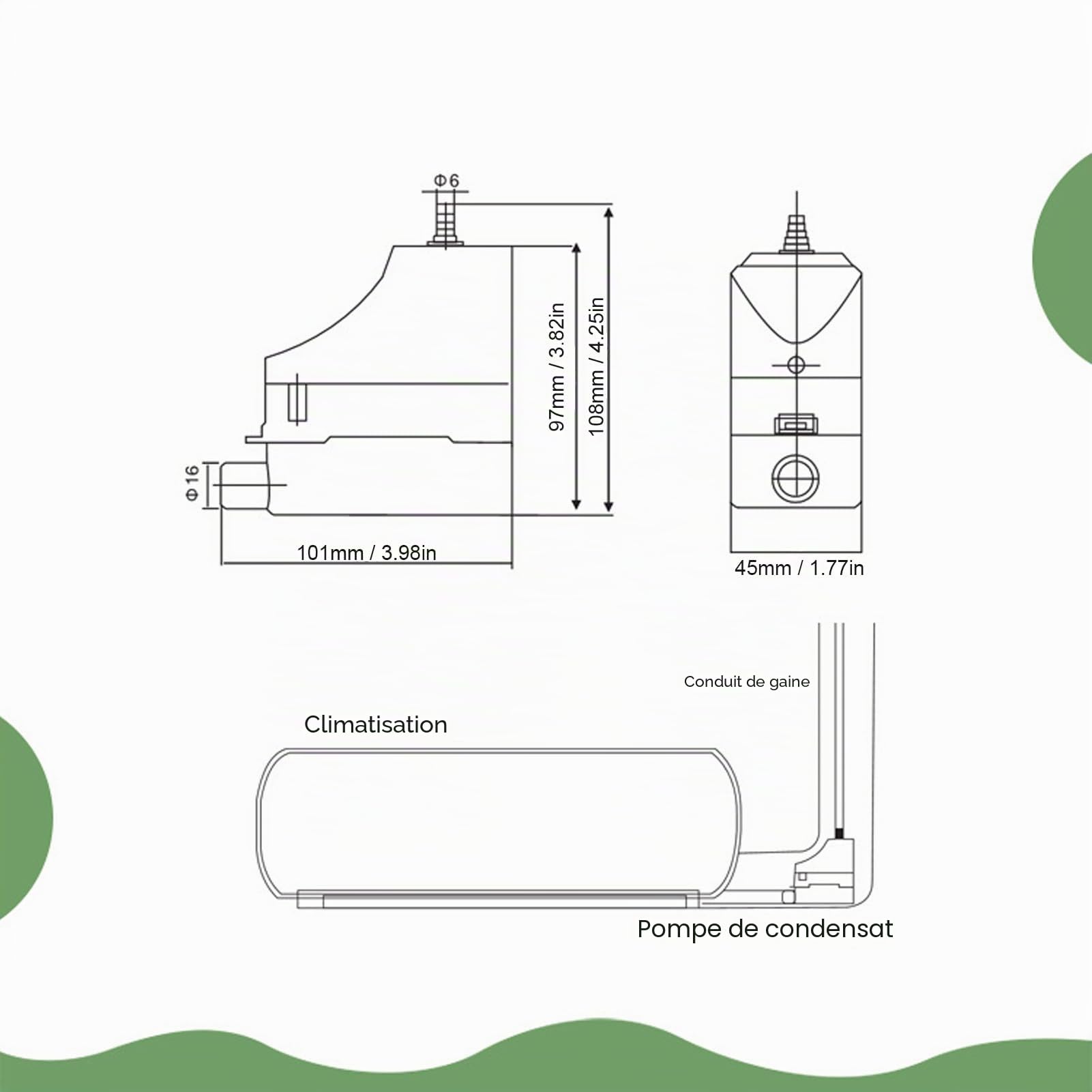 Jeanoko Pompe de relevage climatisation Kit de Pompe de Vidange de Climatisation à Haute efficacité Installation Facile 100-230 V pour Unités à Montage Mural 1-3P pour la Maison