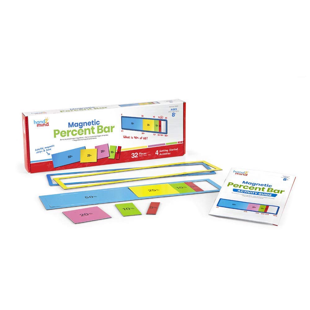 hand2mind - 92433 Magnetic Foam Math Percent Bar and Dry Erase Boards for Kids, Learn Percentages and Percent Proportions, Colorful Math Manipulatives for Percents, Homeschool Supplies (Set of 4)