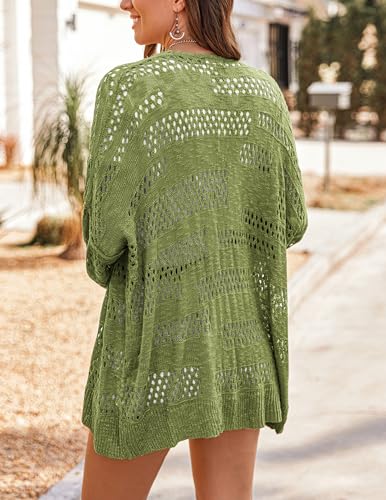 Image of HOTOUCH Lightweight Crochet Cardigan for Women Long Sleeve Open Front Knit Oversized Cardigans Sweaters