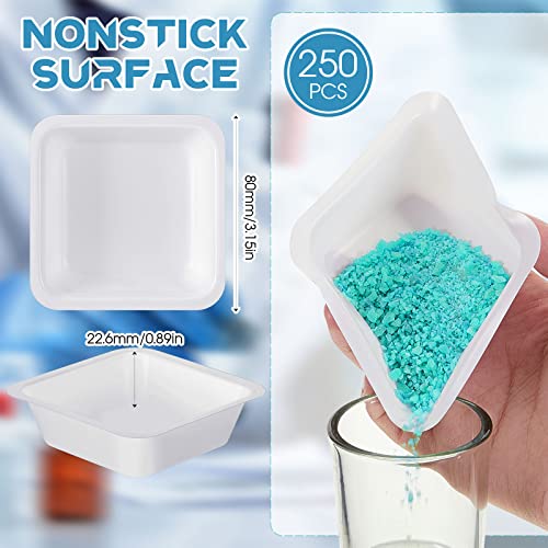 sherr 250 pack 100ml weigh boats medium bulk anti static white pans plastic square easy pour boats weighing trays for capsule filling lab dish powder liquid food sample container