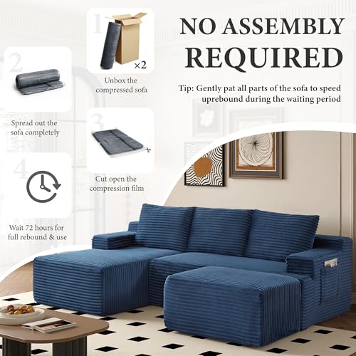 Image of 96 inch Sectional Couches for Living Room Cloud Couch Sofa with L-Shape Upholstered Boneless Couchs Modern Modular Sectional Couch with Chaise