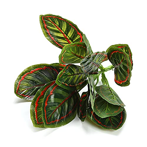 homeemoh 13 inch Artificial Monstera Leaves with Stems, Artificial Plants Fake Palm Tree Imitation Frond Faux Tropical Plant Greenery for Home Garden Wedding Party Decor,Kong Que Ye Red Trim