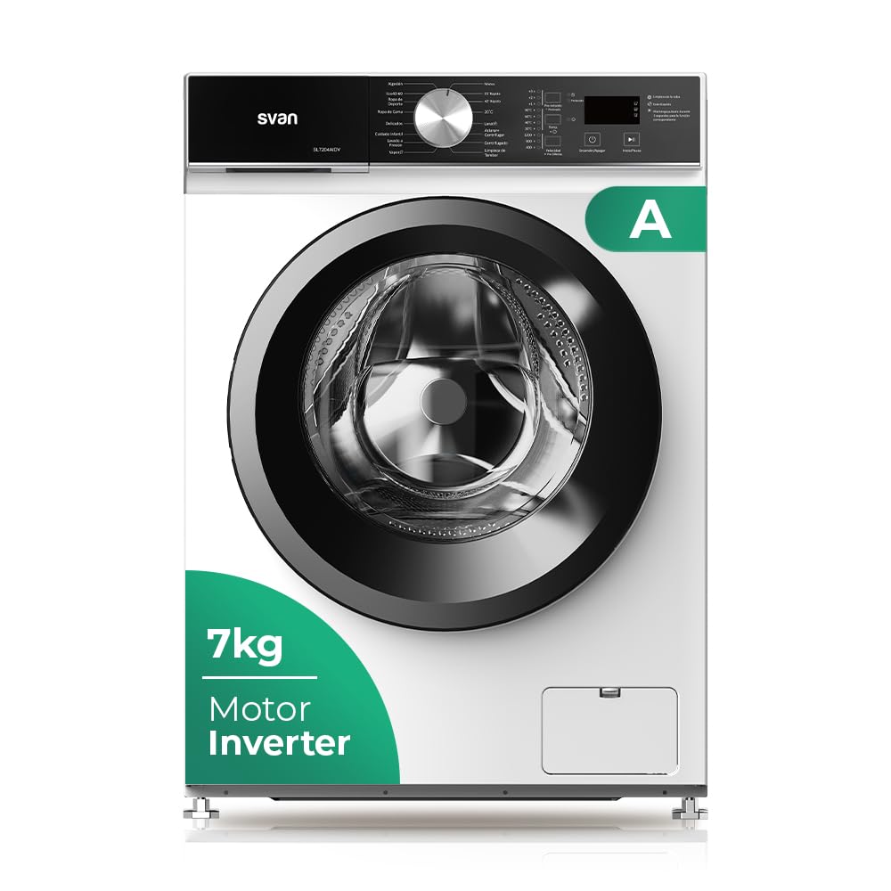Svan Lavadora 7Kg Carga Frontal Blanco SL7204AIDV. 1200rpm, Motor Inverter, 16 Programas, Función Stop&Go, Clase de Eficiencia Energética A