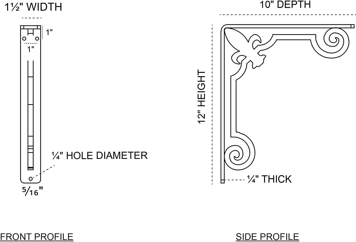 Ekena Millwork BKTM01X10X12SFL 1 2" W x 10" D x 12" H Fleur De Lis Wrought Iron Bracket (Single Center Brace)