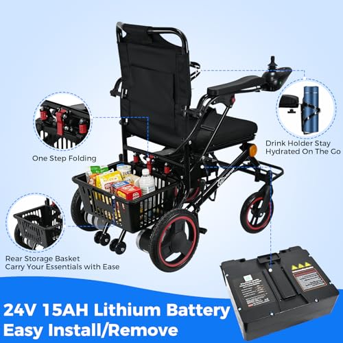 Image of Electric Wheelchair for Adults, 500W Motor All-Terrain Foldable Power Motorized Wheelchairs, Wheelchair with 20 Miles Long Range Lithium Battery