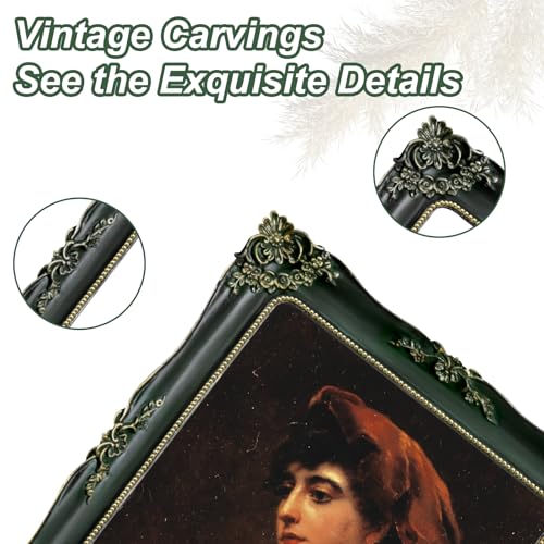 Image of Green Picture Frame 8x10 Vintage Picture Frames Ornate Antique | Real Glass, Wall or Tabletop Display, Fits 8x10 or 5x7 Photo with Mat