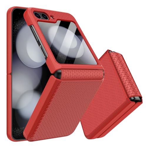 Giyer Samsung Galaxy Z Flip 6 Case Built-in Screen Protector, Heavy Duty Rugged Full Shockproof Hinge Protective Hard PC Stylish Texture Phone Cover for Samsung Z Flip 6 2024 (Red)