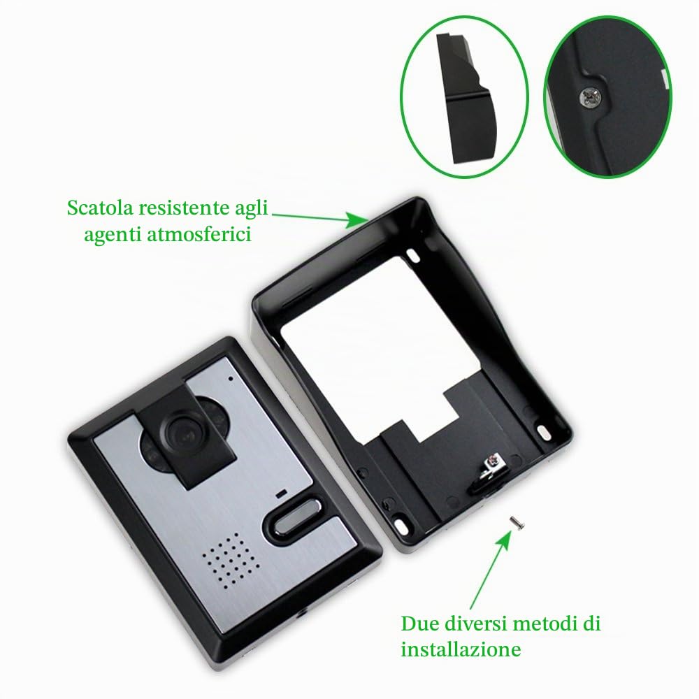 LIBO 7" Videocitofono domestico cablato Citofono IR Visione notturna 25 Suonerie IP54 Impermeabile per sistema di ingresso serratura