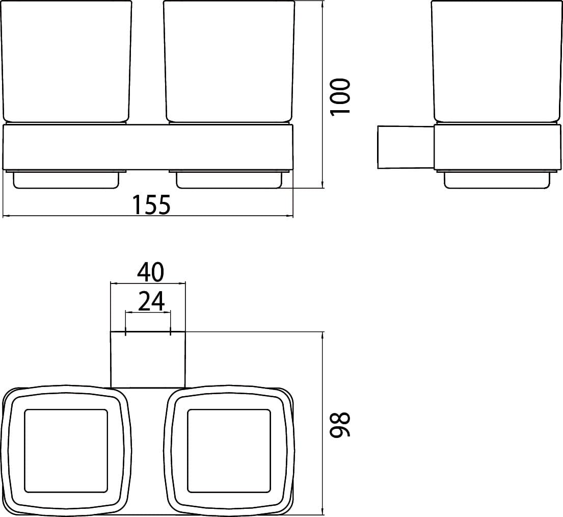 EMCO LOFT Doppelglashalter zur Wandmontage, eleganter und kompakter Zahnbürstenhalter aus Aluminium und Kristallglas, hochwertiger Zahnputzbecher Edelstahl