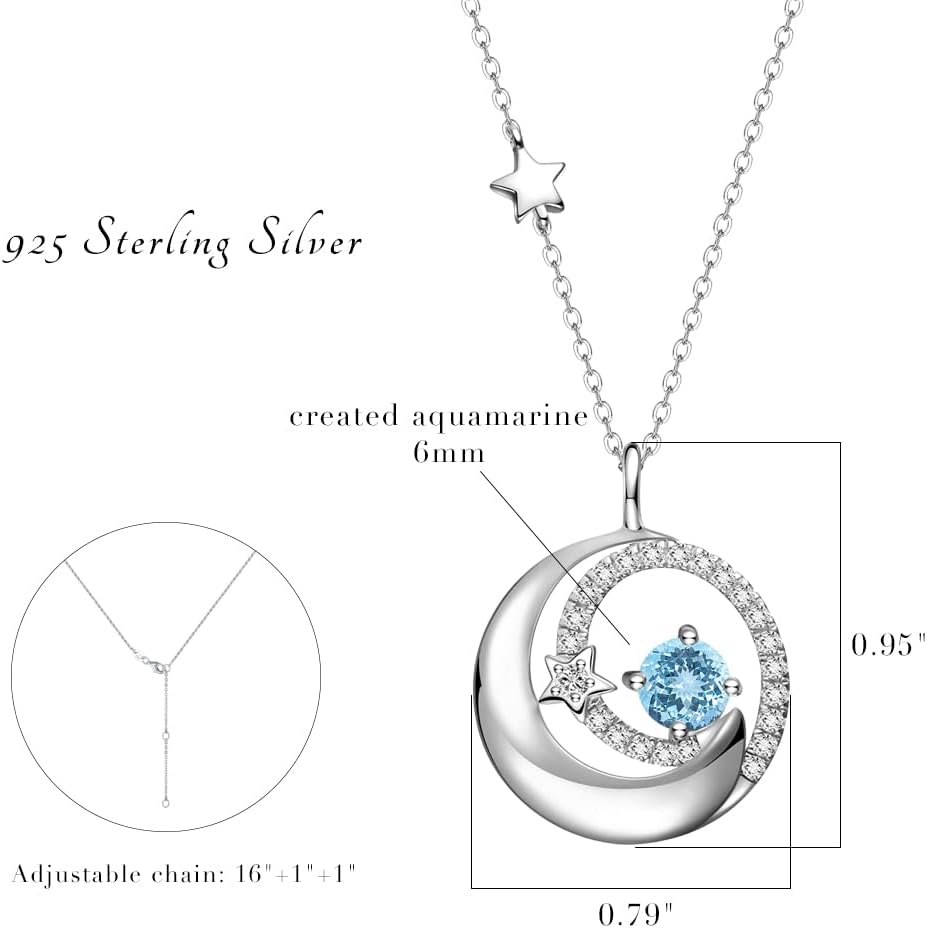 FANCIME Birthstone Necklaces 925 Sterling Silver Moon and Star Pendant Fine Jewelry Birthday Christmas Gifts for Mom Wife Her Daughter, Adjustable Chain 16+2" - Image 6