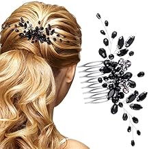 PAGOW Black Teardrop Hair Comb, Vintage Rhinestone Crystal Onyx Small Headpiece, Bridal Side Combs Handband Accessories for Women and Girls 5.3 x 2.6 inch