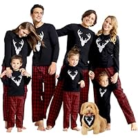 IFFEI Weihnachts Pyjama Passende Familien Pyjama Sets Langarm Schlafanzug Zweiteiler Tops und Pants Hausanzug Black Geweih Baby 3-6M