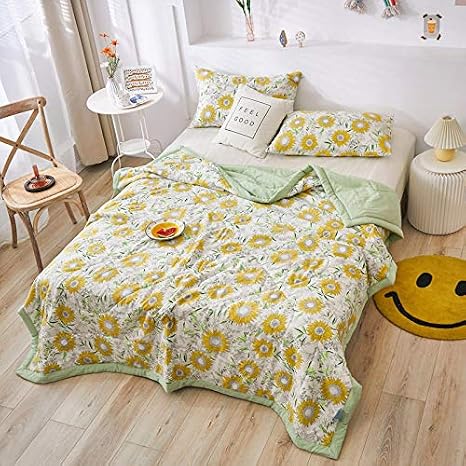 Quilted Bedspread Single Double King Size, Chickwin Printed Coverlets Lightweight Microfiber Comforter Easy Care Sofa Blanket Throw for All Season (sunflower,180x220cm)