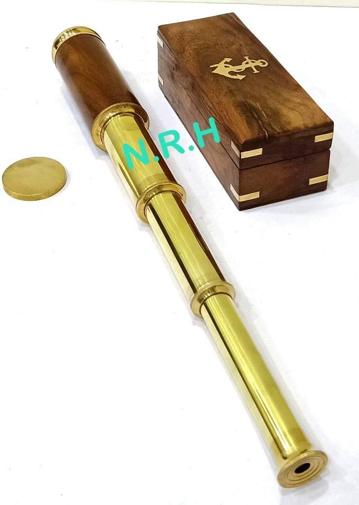 Telescopio in ottone da 35,6 cm con scatola di legno, vetro spia pirata, lente di Barlow, livello di abilità per principianti