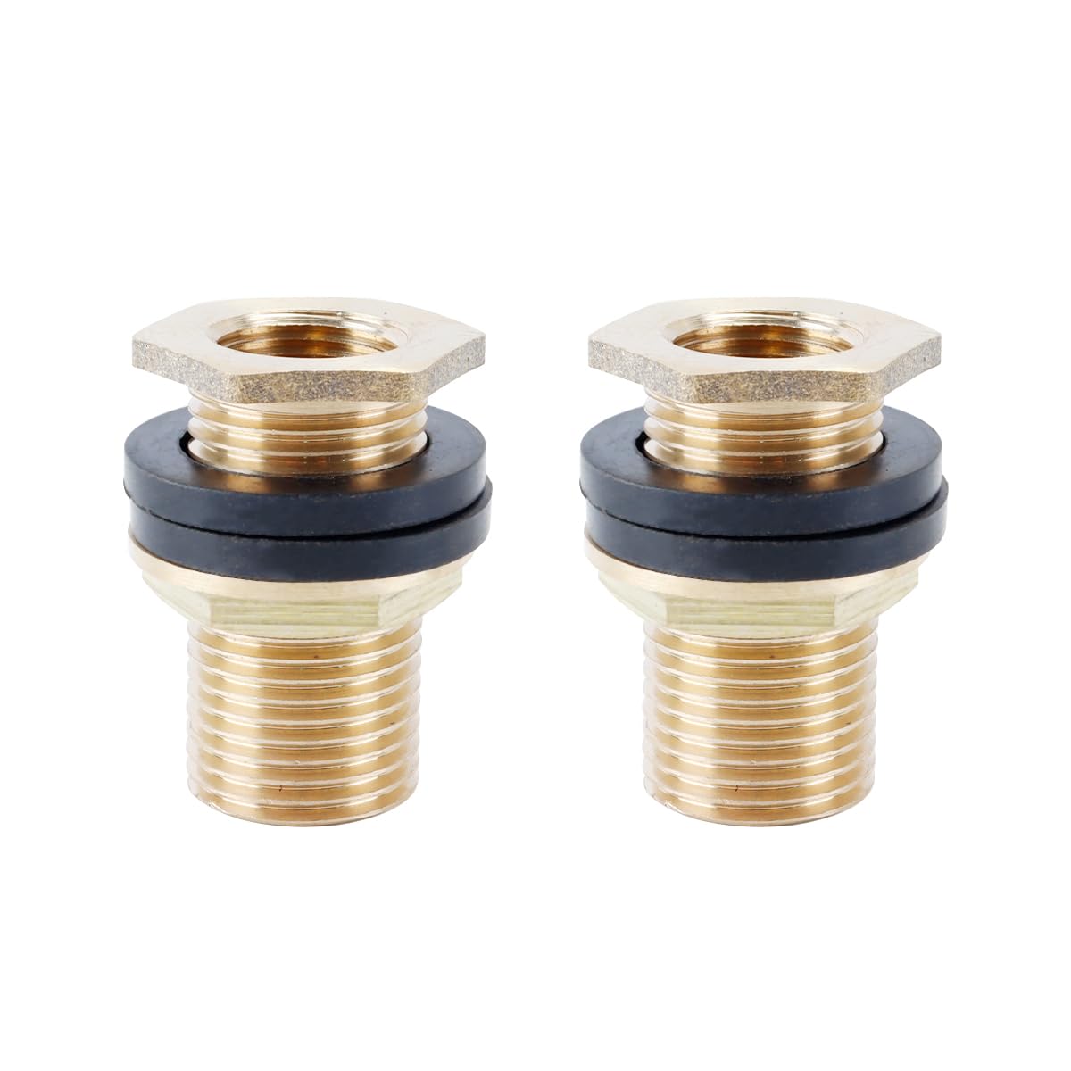Hoite Brass Tank Feed-Through 1/2 Inch X Female Thread 3/8 Inch, Container Screw Connection for Taps, Water Butt and Water Tanks with 2 Seals