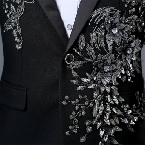 Men's Appliqued Suit 2 Piece Set Wedding Banquet Dance Prom Christmas Formal Blazer and Pants2