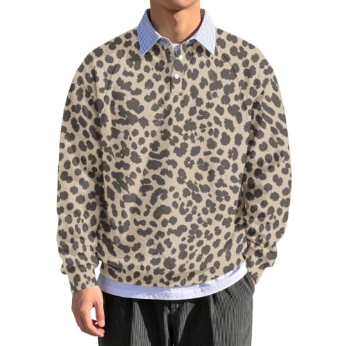 Stylish Polo Sweatshirts for Men Leopard Rugby Shirts with Striped Collars - Image 3
