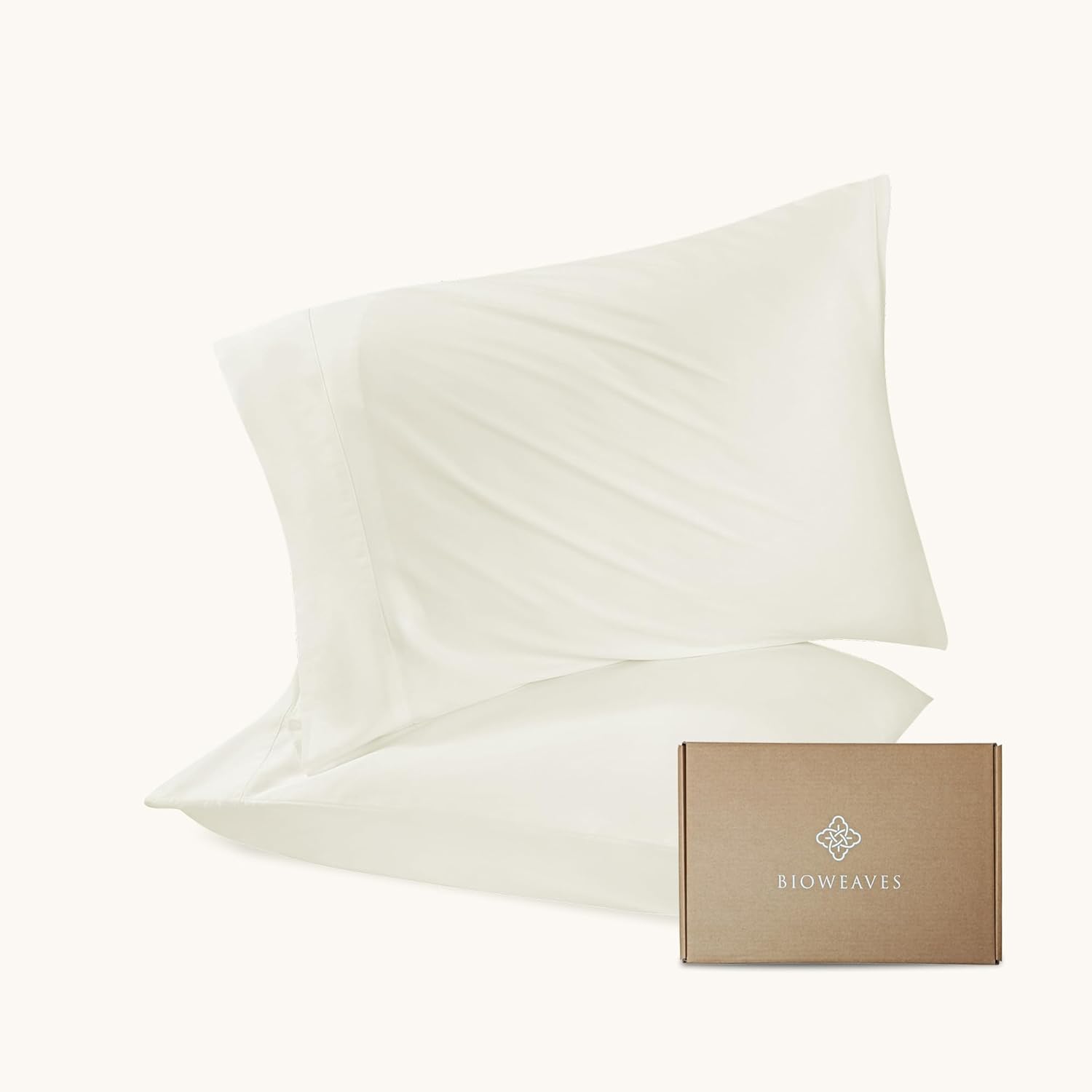 BIOWEAVES 100% Organic Cotton King Pillow Cases 300 Thread Count Soft Sateen Weave GOTS Certified – King Size, Set of 2, White