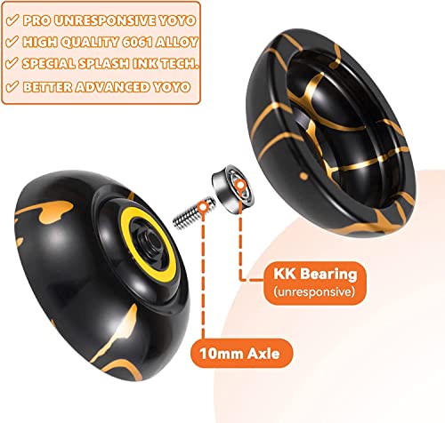 Image of MAGICYOYO N11+K2 Metal & Plastic Yoyos for Beginners & Advanced Players | N11 Black Golden Professional Unresponsive Yo Yo + K2 Plastic Responsive Yo-yo with Bearings Kit and 2 Bags, 12 Yoyo Strings