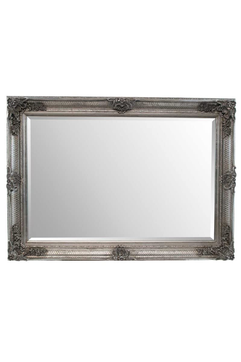 Milton Manor Silver Antique Style Wall Mirror Wood Based 3Ft7 X 2Ft7 110cm X 79cm