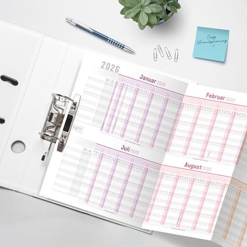 Häfft® Urlaubsplaner 2026 Mitarbeiter faltbar/gefalzt - A4 zum Abheften (ausgeklappt 89 x 29 cm) für 12 Personen oder Projekte \Rainbow\ - nachhaltig & klimafreundlich