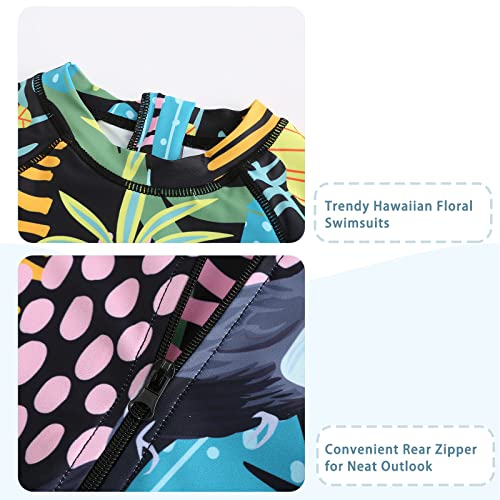 Image of Girls One Piece Swimsuits Long Sleeve Rash Guard for Kids Girls Hawaiian Swim Shirts UPF 50+ Sun Protection
