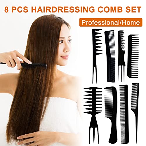 GAOHUI 8PCS Hairdressing Comb Set, Hair Styling Pro Kit, Professional Barber Salon Gift Set, Hair Care Comb Portable Set, Anti Static Coarse Fine Toothed Tail Teasing Waves Pick,for Men Women combs - Image 6