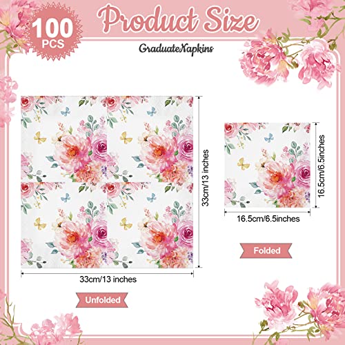 100 Pcs Floral Napkins 3 Ply Flower Dinner Paper Guest Napkins Flowers Disposable Paper Napkins Bathroom Hand Towels For Spring Birthday Baby Shower Wedding Holiday Party (6.5 X 6.5 Inch) #TOP1