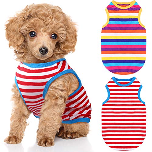 2 Pieces Dog Rainbow Stripe Shirts Pet Clothes Soft Puppy Summer T-Shirts Comfortable Dog Striped Shirts Breathable Dog Vest Dog Outfit For Dogs Cats Puppy (Bright Pattern, Small) #TOP10