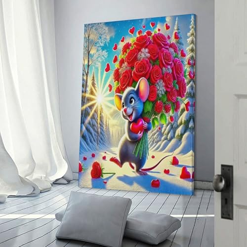 Souris Murale bouquet décoration murale peinture sur toile 60x90