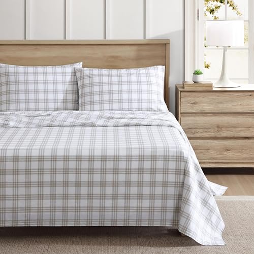 Image of Eddie Bauer - Twin Sheet Set, Cotton Percale Bedding Set, Super Soft and Bedding Set, Oeko-Tex Certified (Basic Plaid Beige, Twin)