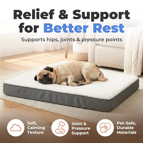 Best Pet Supplies Orthopedic Dog Bed with Memory Foam, Washable Dog Crate Mat for Small, Medium & Large Dogs, Thick Mattress for Crates, Kennels or Floor, Waterproof Pet Bed - Gray, 41 x 29 x 4 by Best Pet Supplies - Image 2