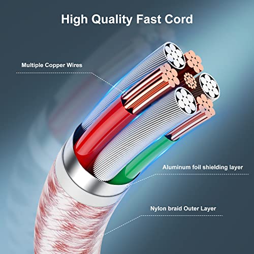 Image of Apple MFi Certified 3 Pack iPhone Charger 6ft, Essri Long Lightning Cable Strong Nylon Braided Charging Cable 6 Foot, Fast iPhone USB Cord for Apple iPhone11 / X /XS /XR /8 /7 /6 /5S /SE /iPad Mini Air (Pink)