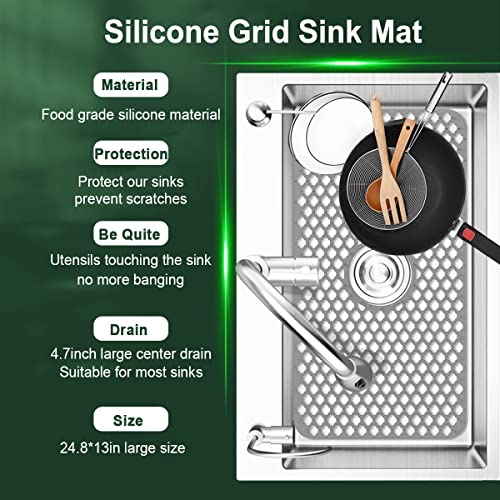 Acidea Silicone Sink Protectors For Kitchen, Sink Mat With Center Drain, Folding Non-Slip Kitchen Sink Protector Grid Accessory For Bottom Of Farmhouse Stainless Steel Porcelain Sink (24.8" X 13") #TOP2