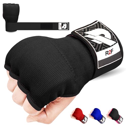 R2F Gel Boxing Hand Wraps Inner Gloves, 70cm Long Wrist Straps for Wrist Support, Elasticated, Padded Fist Hand Protection, Muay Thai MMA Martial Arts, Punching Speed Bag Training Handwraps