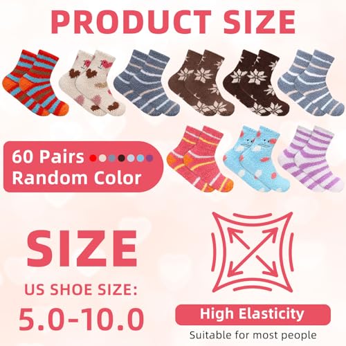 Ramede 60 Pairs Bulk Womens Fuzzy Socks Soft Slipper Socks Sleeping Winter Socks Plush Fluffy Socks Bed Warm Socks for Women Comfy Socks Assorted Sleep Socks for Women Home Gift2