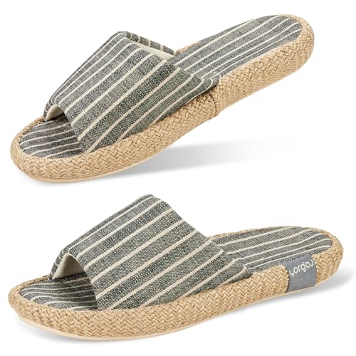 Image of Summer House Slippers for Women Indoor Open Toe Women House Slippers Cotton and Linen Shoes Breathable Home TPR Outsole