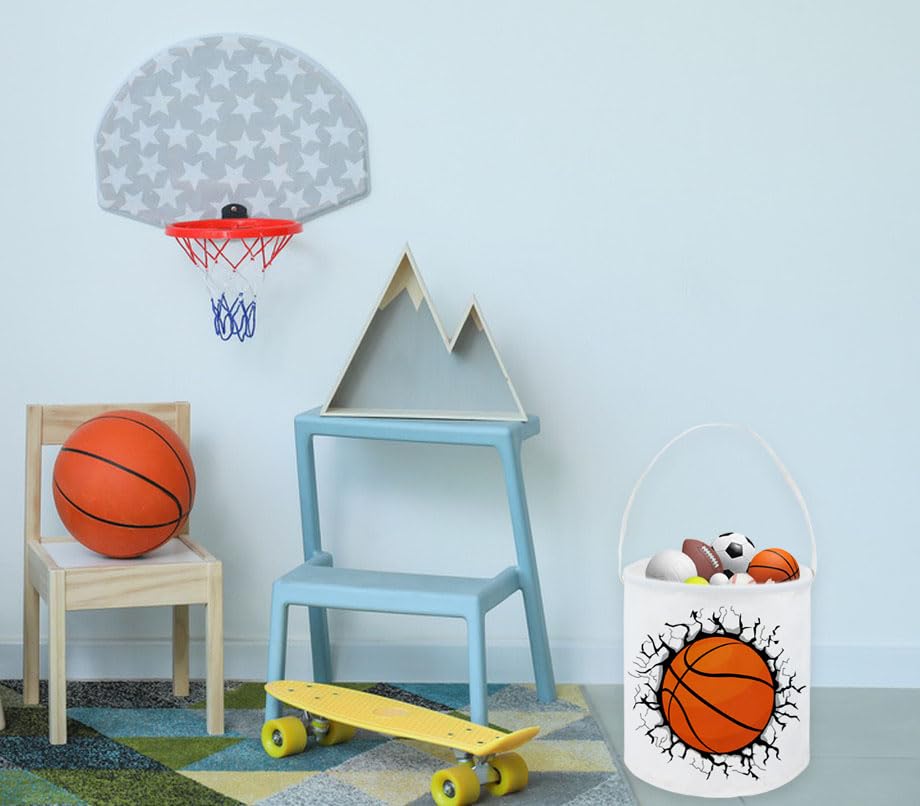 Image of Basketball Bucket,Kids Bucket, Small Gift Bucket with Handles for Kids Room Decor.Toy Bucket.(Basketball)